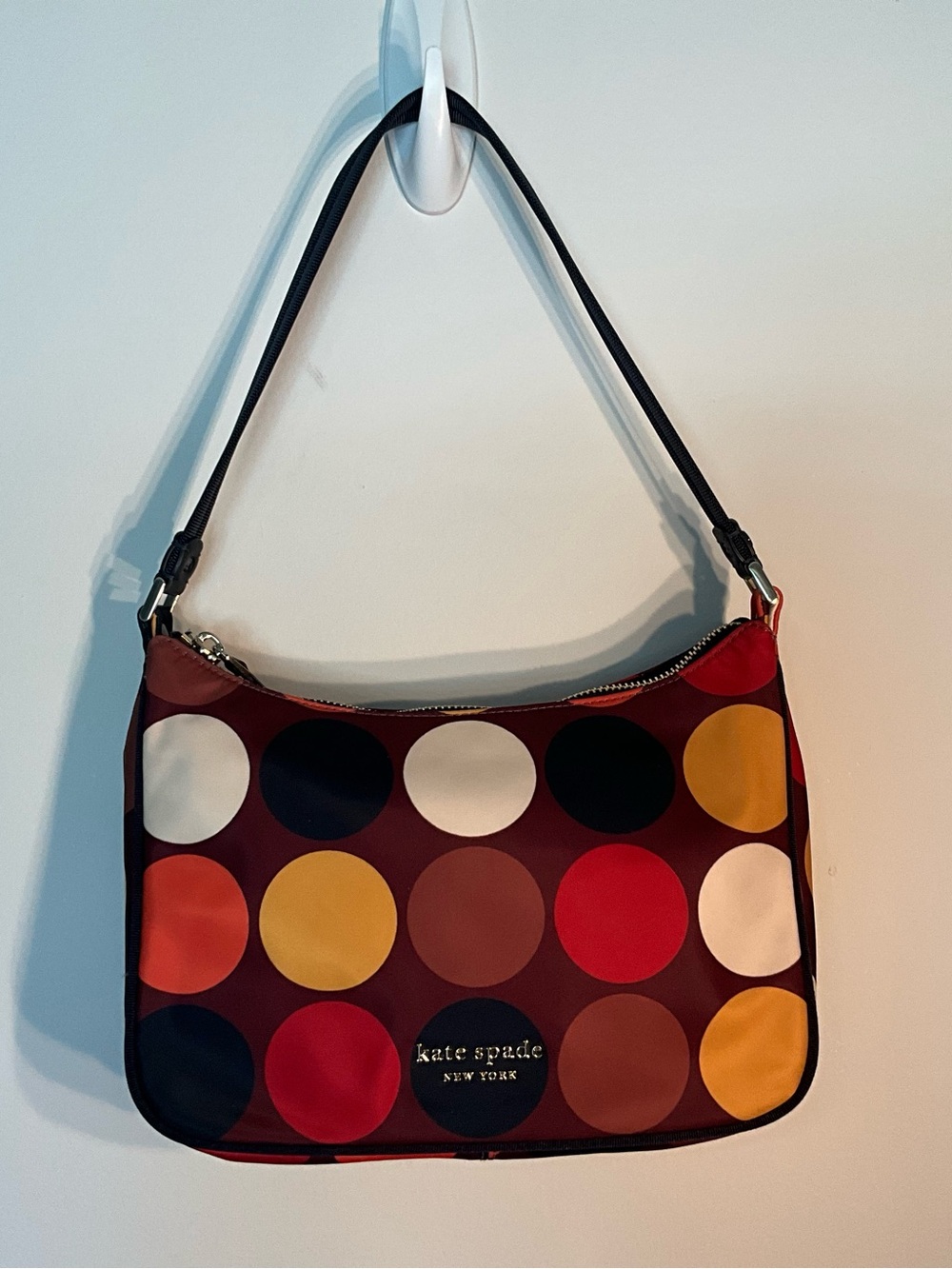 Kate Spade Women’s Polka Dot Shoulder Bag in Burgundy with Multicolor Dots